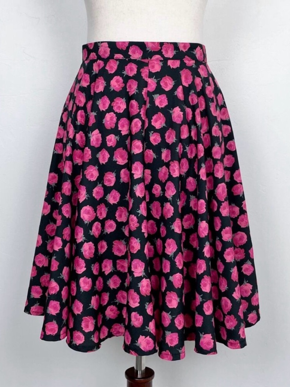 Next Retro Vintage 90s Rose Floral Satin Flared A-Line Mini Circle Skirt SIZE 6